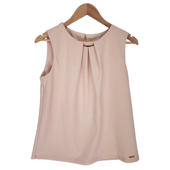 NEW Calvin Klein Embellished Pleated Collar Sleeveless Shell Blouse - Picture 8 of 10